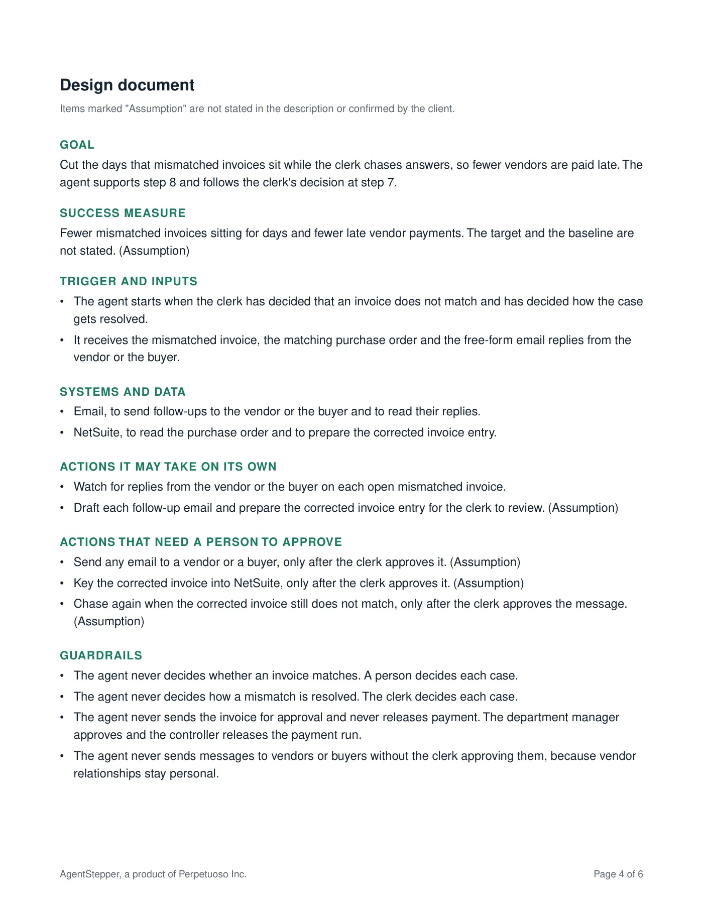 Sample AI Fit Assessment, page 4: the design document.